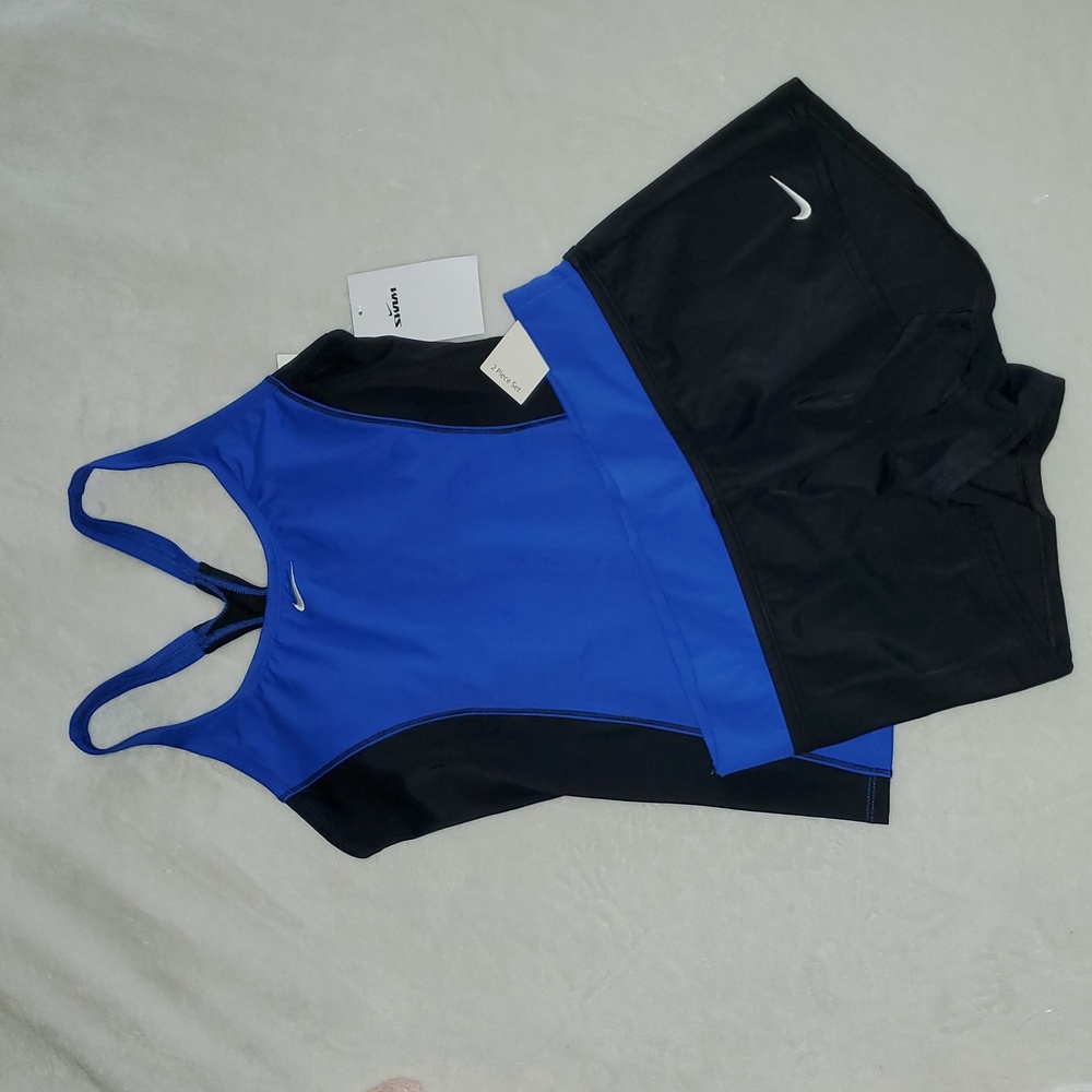Nike Women`s Color Surge Powerback Tankini Swimsuit 2 Piece Set - Blue/Black - Picture 3 of 5